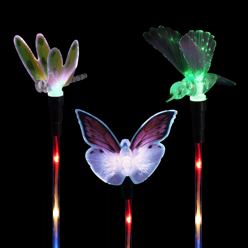 Exhart Solar Color Changing Fiber Optic Butterfly, Hummingbird and Dragonfly Garden Stakes